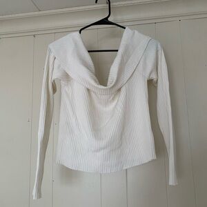 Notations White Ribbed Cowl Neck Top